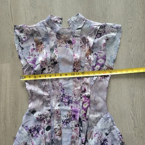 ALL SAINTS Fleur Lucia Asymmetrical Mock Neck A-line Gray Purple Dress Size 2 - Picture 15 of 16